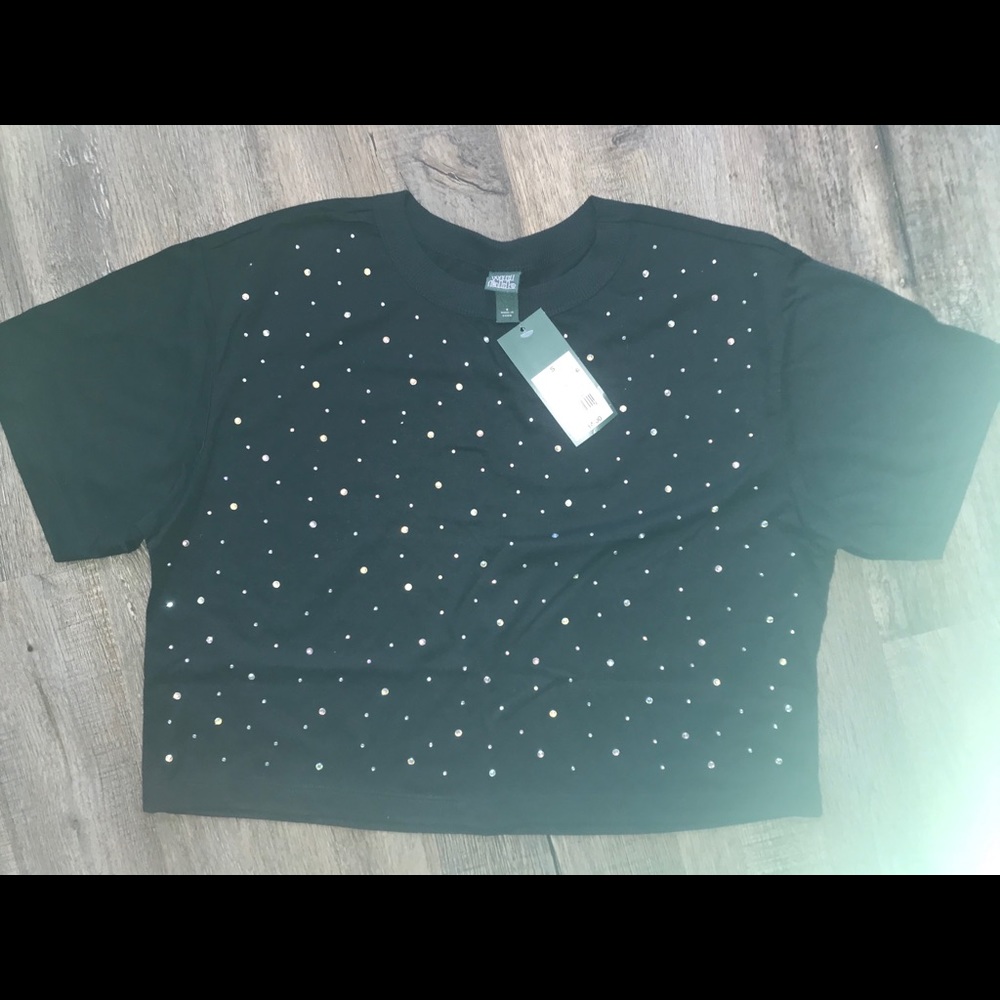 Wild Fable, black crop top with iridescent details